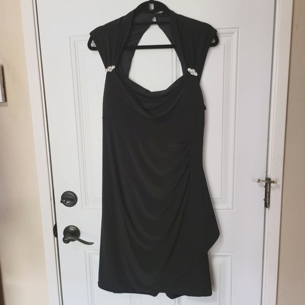 Scarlett Nite Black Formal Dress Cap Sleeve Rhinestones Size 14